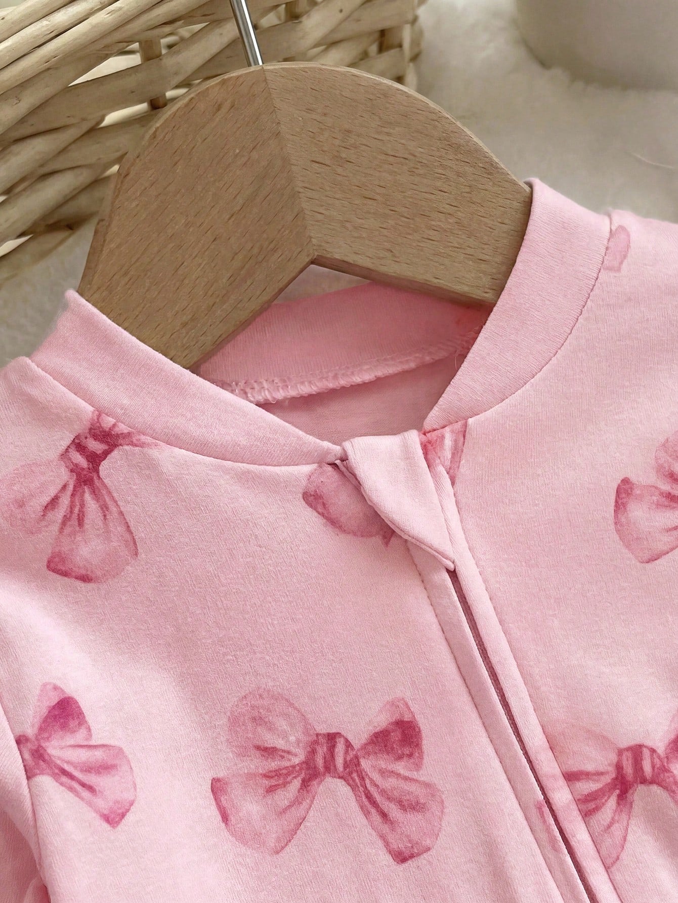 Newborn Baby Girl Cute Knitted Pink Bow Pattern Romper Pajamas