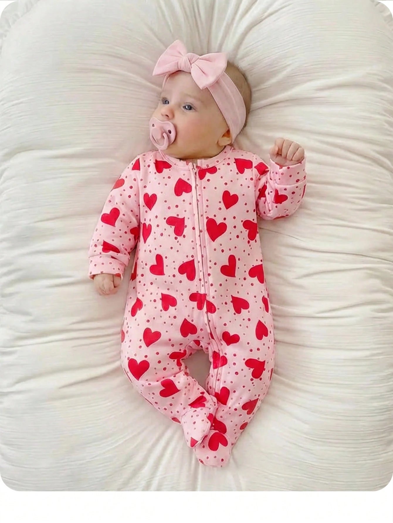 Newborn Baby Girl Cute Knitted Pink Bow Pattern Romper Pajamas