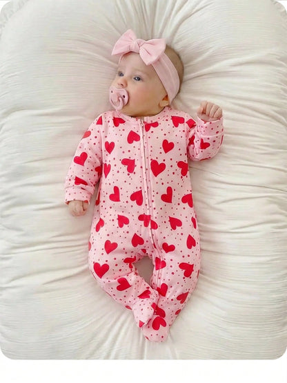 Newborn Baby Girl Cute Knitted Pink Bow Pattern Romper Pajamas