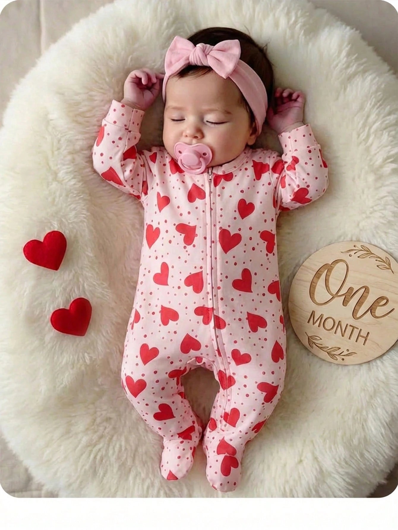 Newborn Baby Girl Cute Knitted Pink Bow Pattern Romper Pajamas