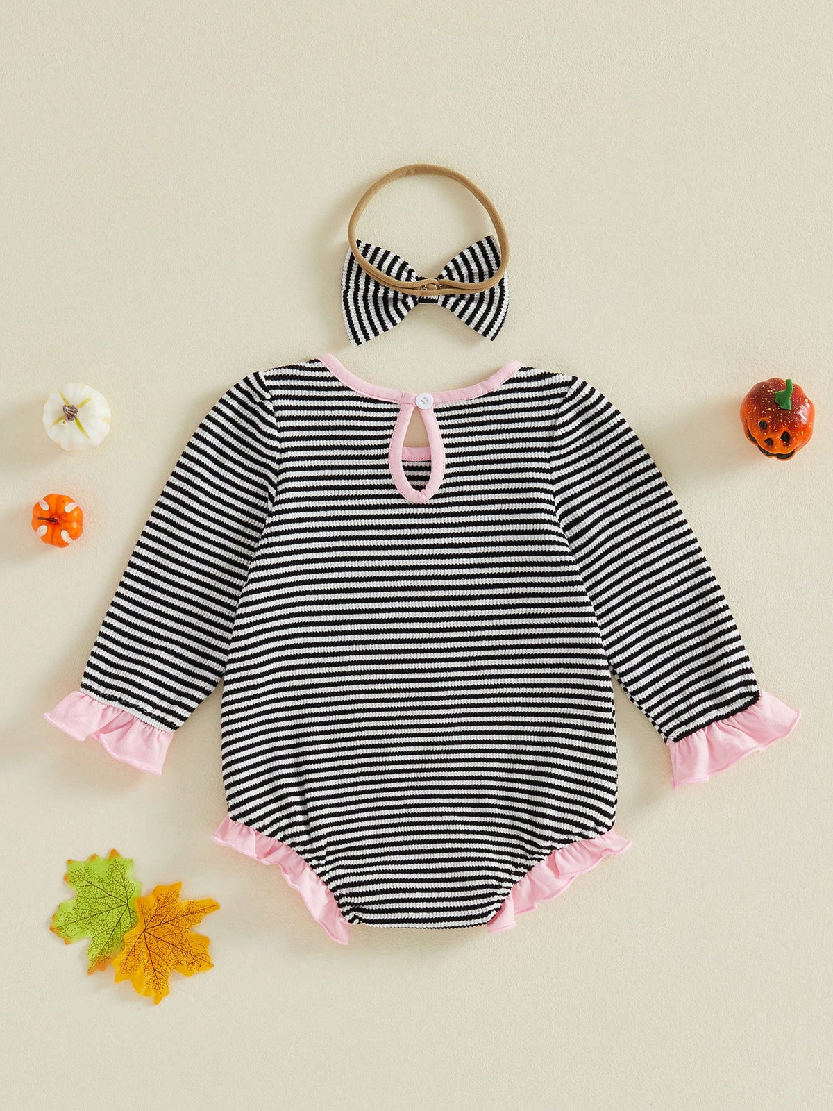 Newborn Baby Girl Halloween Rompers Embroidery Long Sleeve Bodysuits + Headband 3M 6M 9M 12M 18M Infant One Piece Short Jumpsuit