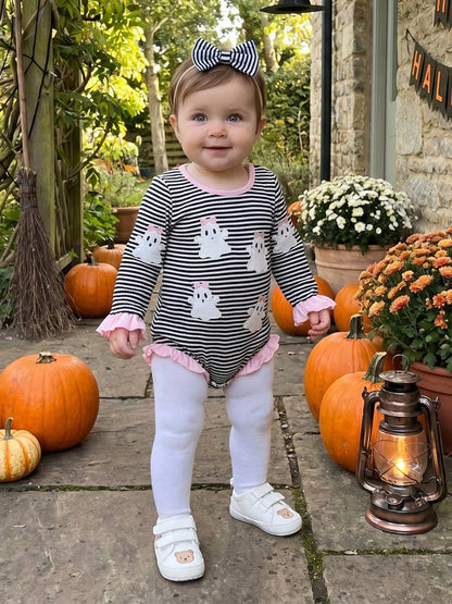 Newborn Baby Girl Halloween Rompers Embroidery Long Sleeve Bodysuits + Headband 3M 6M 9M 12M 18M Infant One Piece Short Jumpsuit