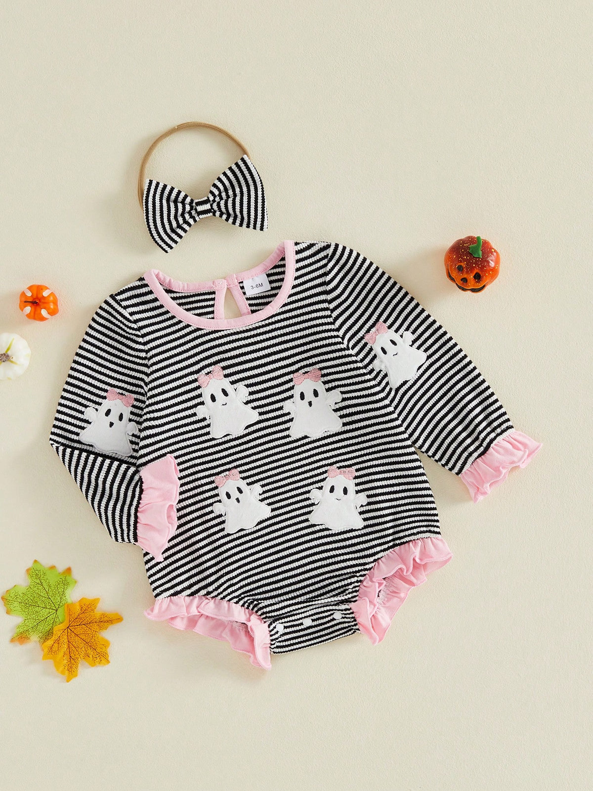 Newborn Baby Girl Halloween Rompers Embroidery Long Sleeve Bodysuits + Headband 3M 6M 9M 12M 18M Infant One Piece Short Jumpsuit