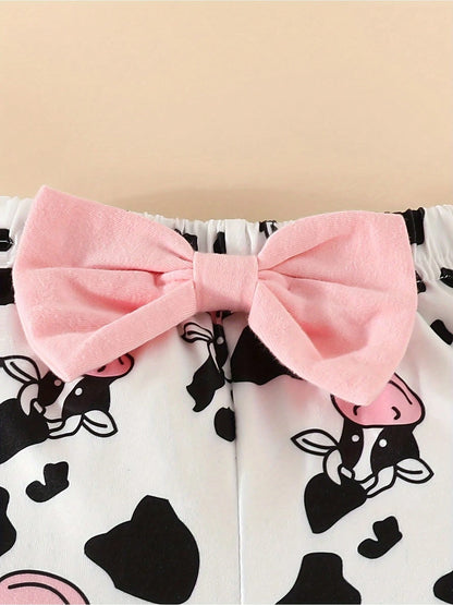 Newborn Baby Girl Outfits, Ruffle Long Sleeve Cute Cow Ribbed Romper Pants Set Summer Baby Girl Clothes Set