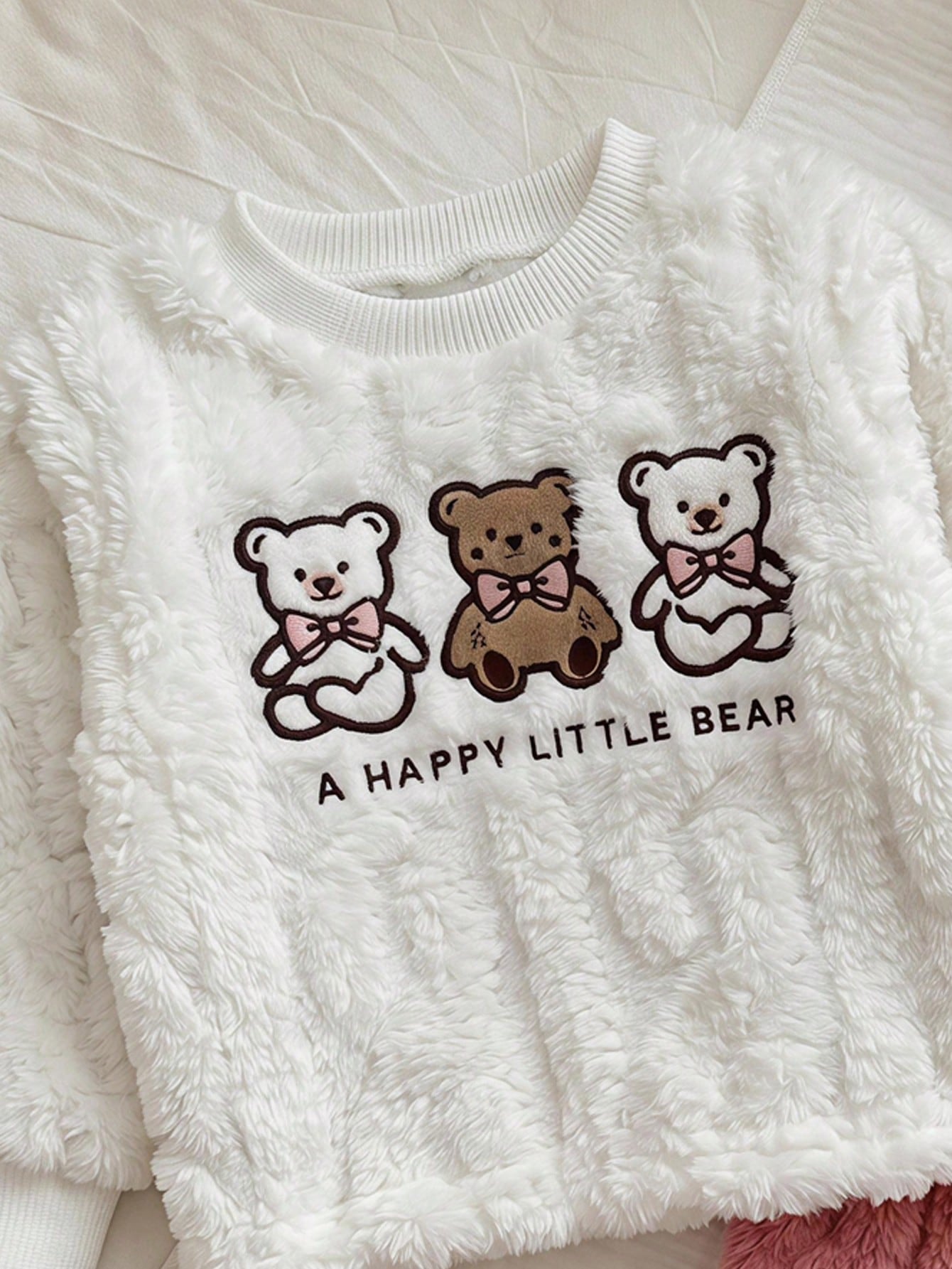 Newborn Baby Pajamas Autumn/Winter Cute Casual Cable Knit Fabric Bear Print Pattern Long Sleeve Sleepwear Pants Loungewear Set