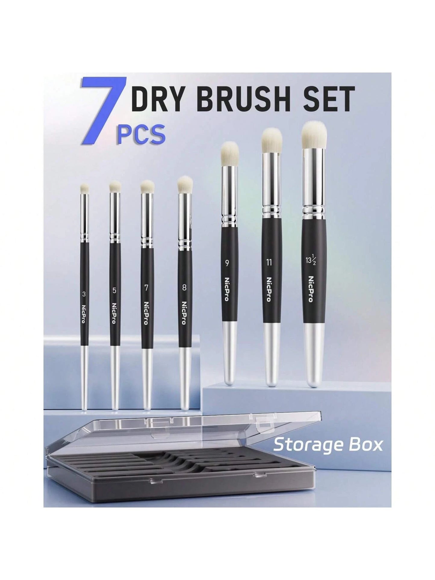 Nicpro Dry Brush Miniature Painting, 7 Sizes Professional Drybrush Set With Storage Case, Hobby Detail Paint Brushes For Tabletop & Wargames Miniature Warhammer 40K Model Painting