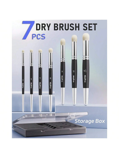 Nicpro Dry Brush Miniature Painting, 7 Sizes Professional Drybrush Set With Storage Case, Hobby Detail Paint Brushes For Tabletop & Wargames Miniature Warhammer 40K Model Painting