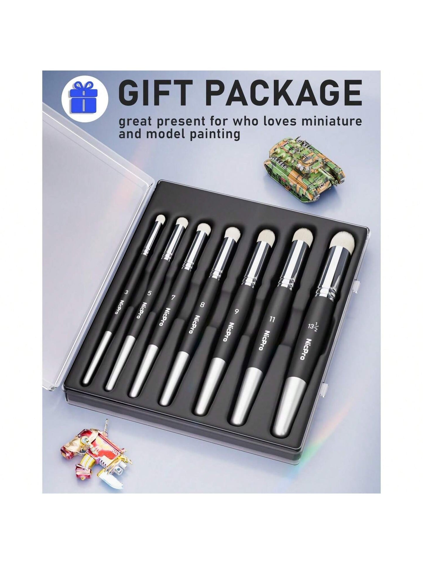 Nicpro Dry Brush Miniature Painting, 7 Sizes Professional Drybrush Set With Storage Case, Hobby Detail Paint Brushes For Tabletop & Wargames Miniature Warhammer 40K Model Painting