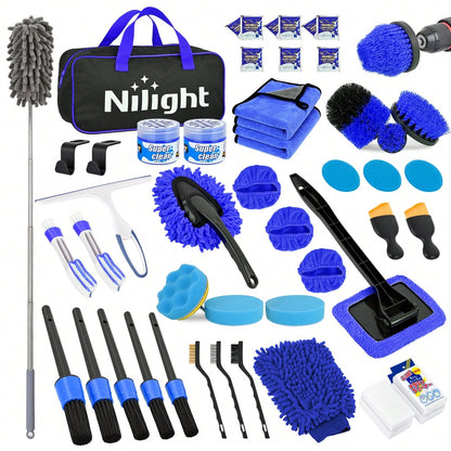 Nilight 52PCS Car Detailing Kit With Storage Bag, Auto Cleaning Tools Set For Interior & Exterior Car Care, Multi-Purpose Wash, Polish & Deep Cleaning Kit For Dashboard, Seats, Air Vents, Wheels & Tir