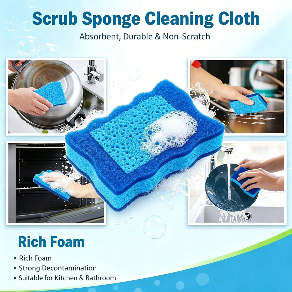 Non Scratch Scrub Sponge, 4Count, Sponges For Dishes, Sponges Kitchen, Cleaning Sponge, Cleans Fast Without Scratching, Stands Up To Stuck-On Grime, Cleaning Power For Everyday Jobs