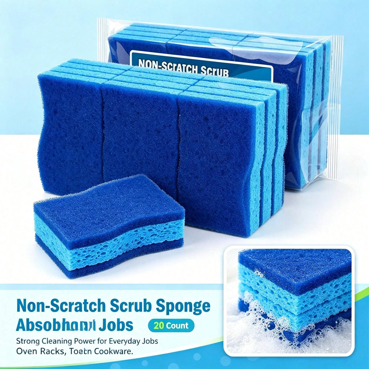 Non Scratch Scrub Sponge, 4Count, Sponges For Dishes, Sponges Kitchen, Cleaning Sponge, Cleans Fast Without Scratching, Stands Up To Stuck-On Grime, Cleaning Power For Everyday Jobs