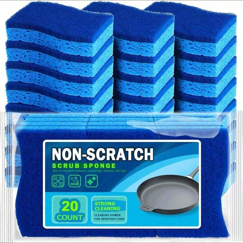 Non Scratch Scrub Sponge, 4Count, Sponges For Dishes, Sponges Kitchen, Cleaning Sponge, Cleans Fast Without Scratching, Stands Up To Stuck-On Grime, Cleaning Power For Everyday Jobs
