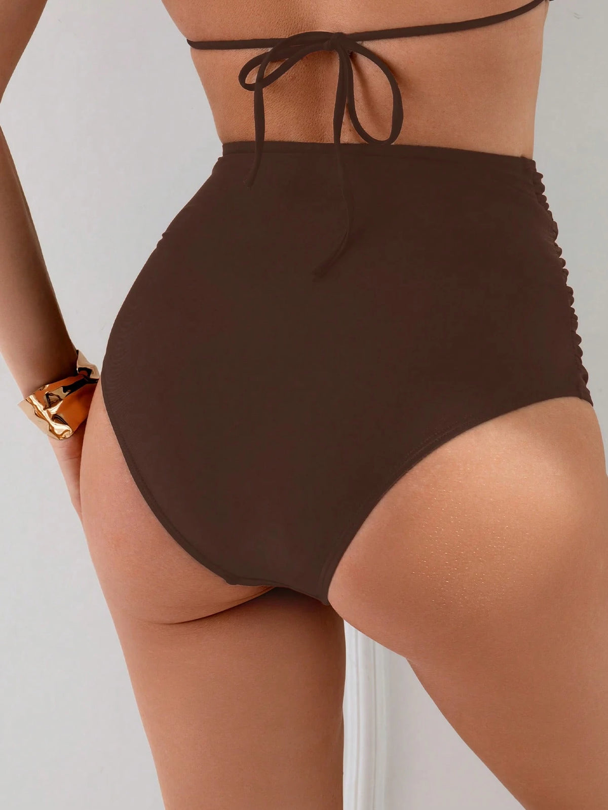 Nuvra Women High Waisted Shirred Tummy Control Flattering Bikini Bottom For Summer Beach Vacation
