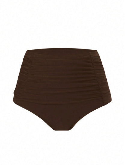 Nuvra Women High Waisted Shirred Tummy Control Flattering Bikini Bottom For Summer Beach Vacation