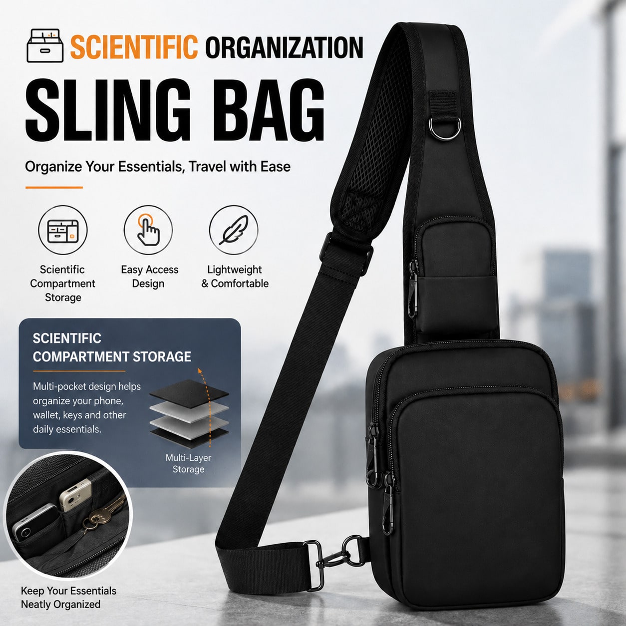 NYXIA Cross Body Sling Bag For Men Street Sports Chest Bag Simple Lightweight Shoulder Bag For Commuting,Travel,Daily Use,Gift