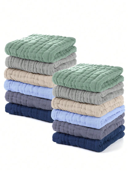 Oaoleer 12PCS 12*12 Inch 100% Cotton Muslin Burp Cloths, Soft Absorbent Reusable Baby Washcloths For Newborn Boys Girls