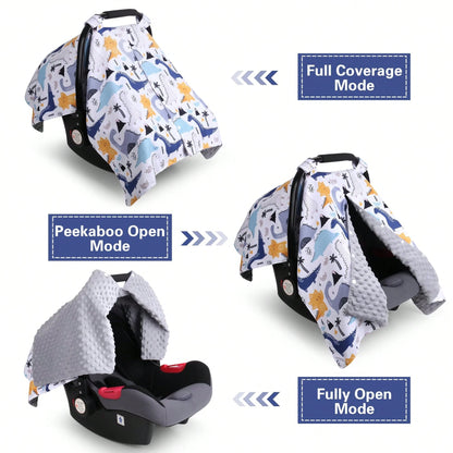 Oaoleer 1PC Car Seat Cover Baby, Carseat Covers Baby Boy, Minky Infant Car Seat Cover Winter, Peekaboo Opening Car Seat Canopy, Multi-Use Baby Carrier