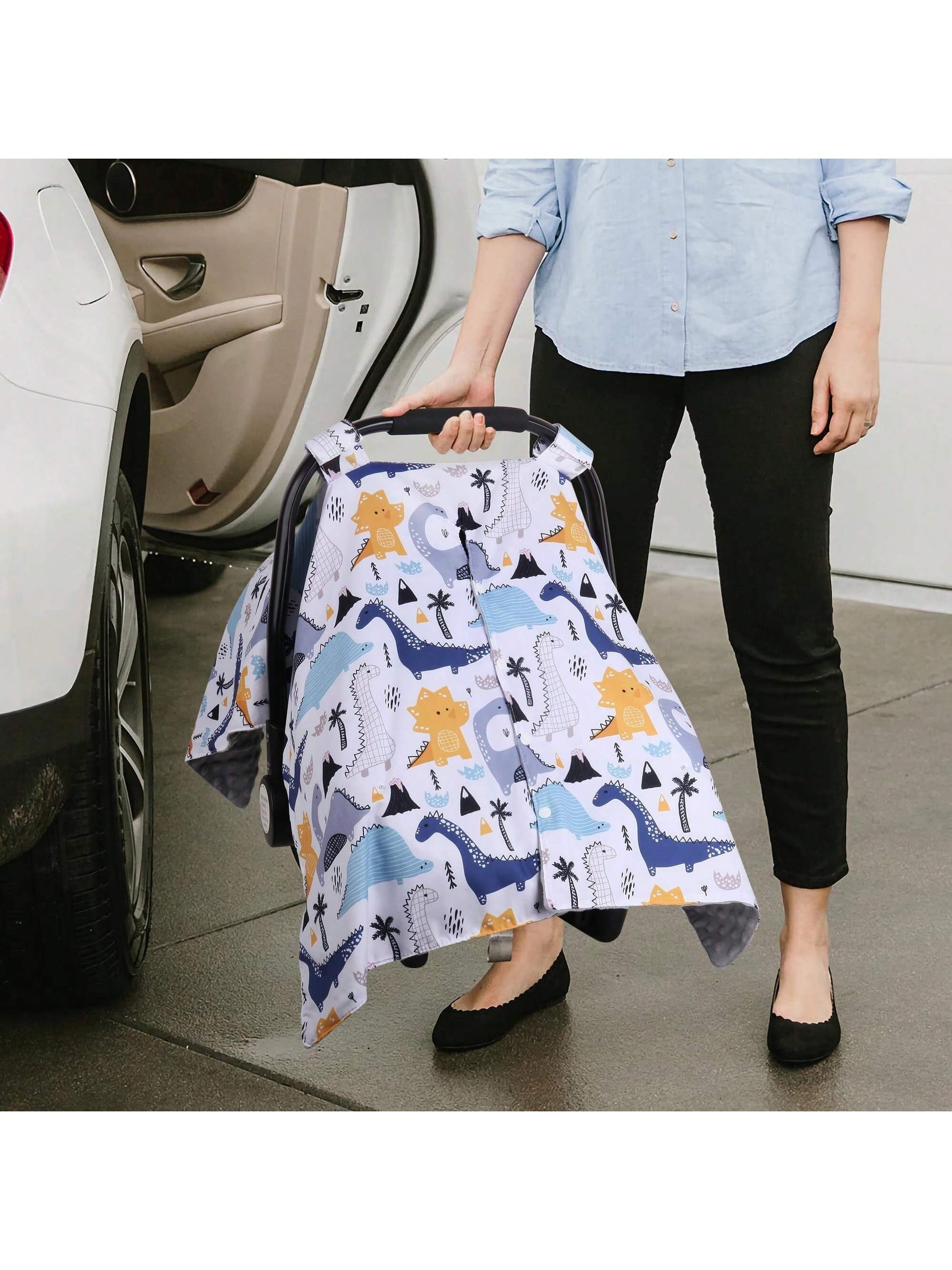 Oaoleer 1PC Car Seat Cover Baby, Carseat Covers Baby Boy, Minky Infant Car Seat Cover Winter, Peekaboo Opening Car Seat Canopy, Multi-Use Baby Carrier