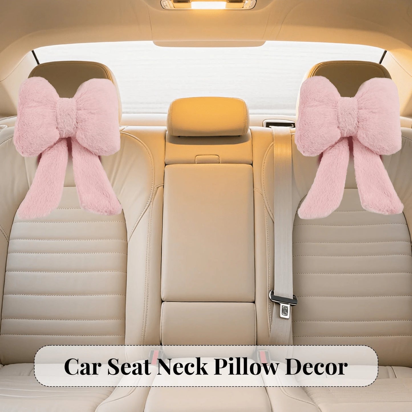Oaoleer 2 Pack Bow Car Headrest Pillows Plush Neck Pillows For Travel Driving Office Chair Head Support Cushions, Also Cute Car Decor Accessories For Women (Pink)