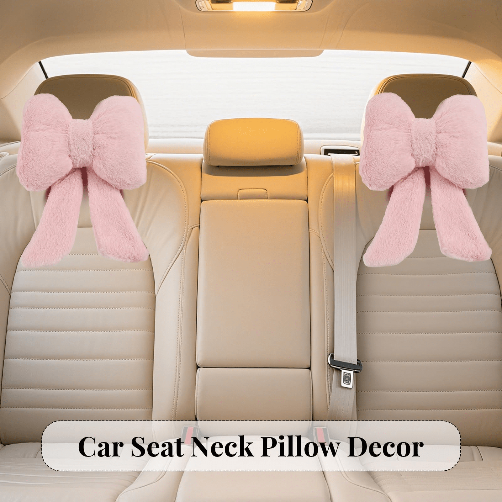 Oaoleer 2 Pack Bow Car Headrest Pillows Plush Neck Pillows For Travel Driving Office Chair Head Support Cushions, Also Cute Car Decor Accessories For Women (Pink)