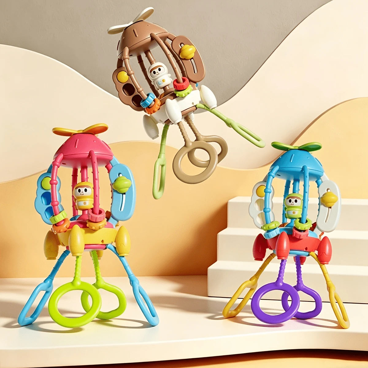 OBOVAY 1 Set Rocket-Shaped Baby Activity Toy, Pull String Sensory Toy With Colorful Sliding Balls, Baby Hand Training Toy, Baby Teething Rattle Ball, Ideal Gift