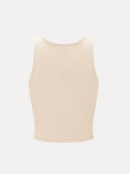 Olithes Plus Size Letter & Fruit Print Round Neck Casual Tank Top, Summer