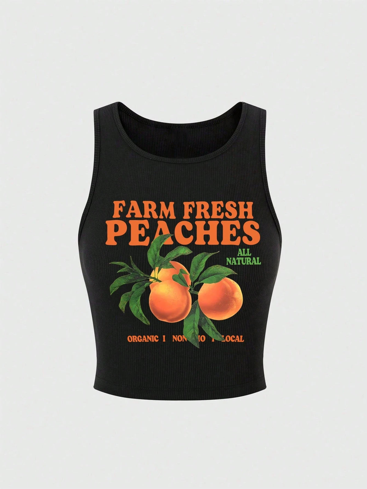 Olithes Plus Size Letter & Fruit Print Round Neck Casual Tank Top, Summer