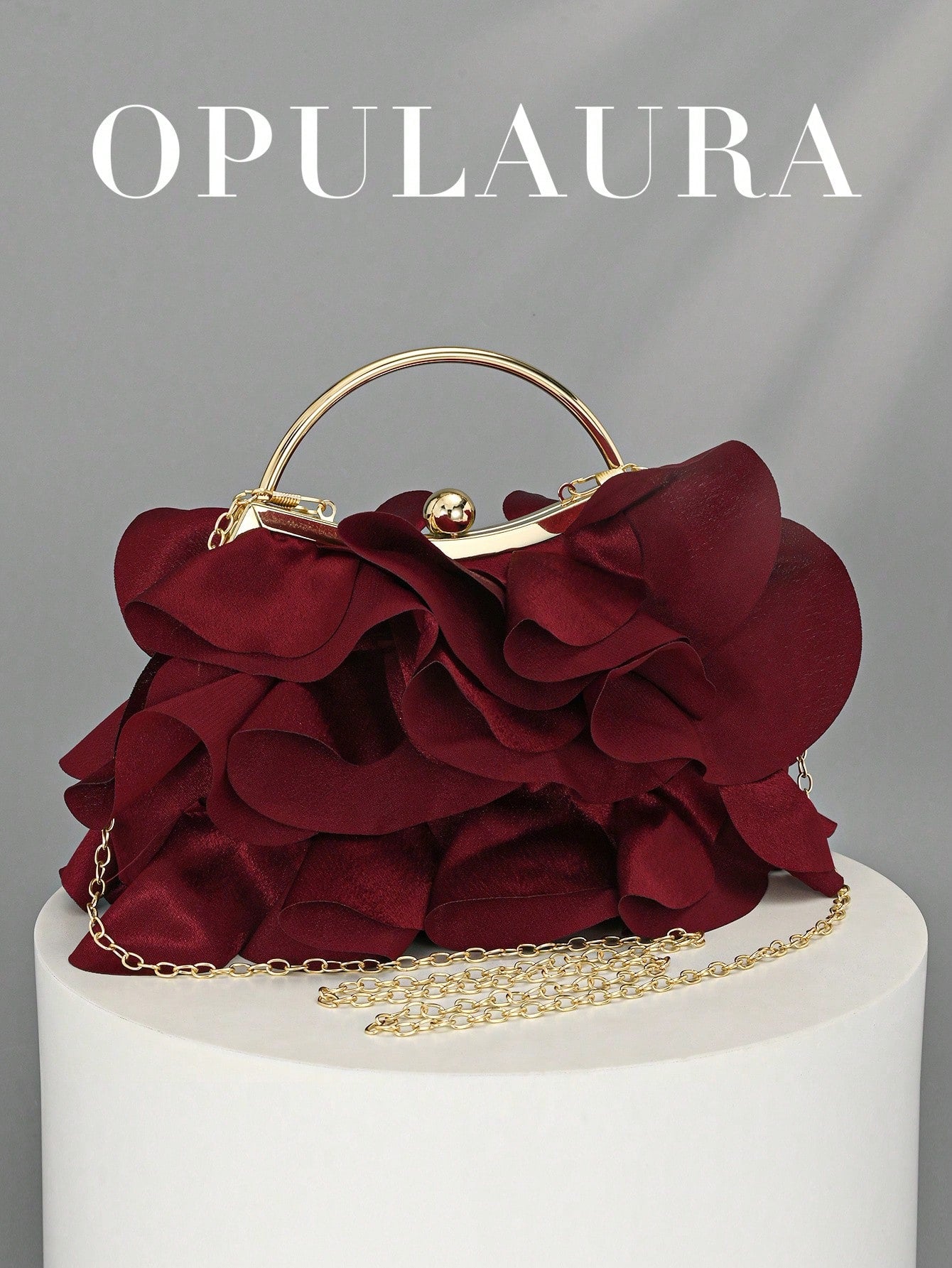OpulAura Women's Elegant Charming Petal Banquet Clutch Bag, Ruffle Design Handbag For Evening Dress,Bride, Wedding Items