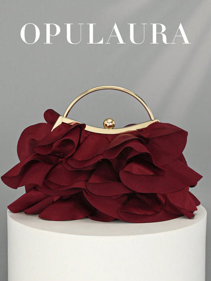 OpulAura Women's Elegant Charming Petal Banquet Clutch Bag, Ruffle Design Handbag For Evening Dress,Bride, Wedding Items