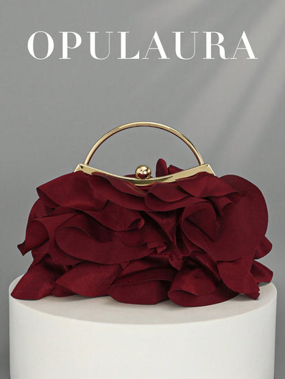 OpulAura Women's Elegant Charming Petal Banquet Clutch Bag, Ruffle Design Handbag For Evening Dress,Bride, Wedding Items