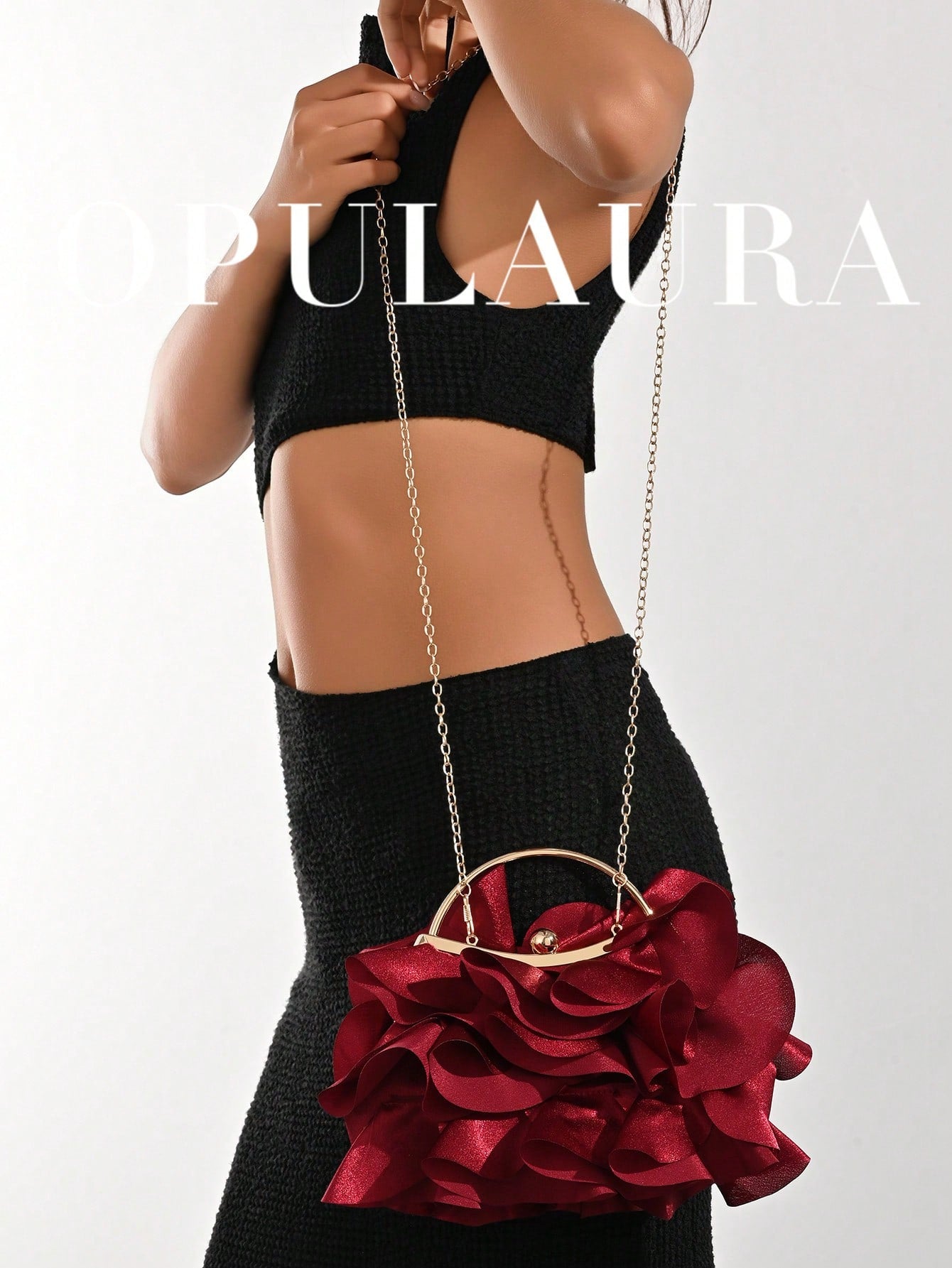 OpulAura Women's Elegant Charming Petal Banquet Clutch Bag, Ruffle Design Handbag For Evening Dress,Bride, Wedding Items