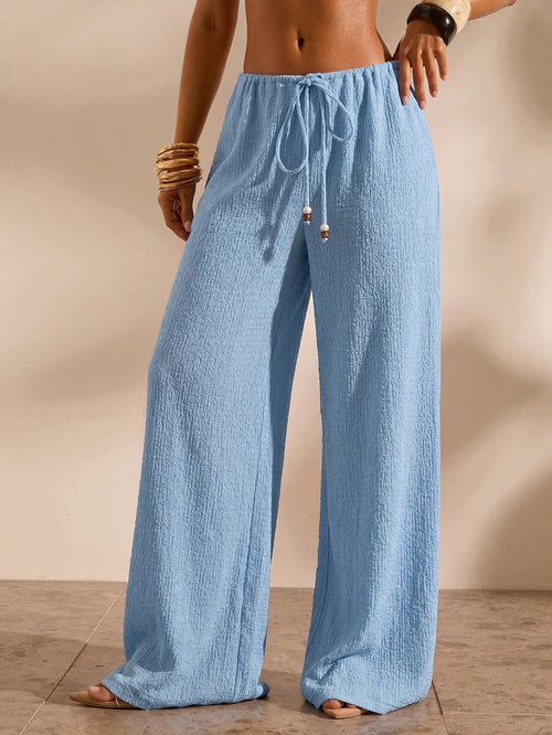 Opulessa Women's Summer Beach Solid Color Waist Tie Swim Pants