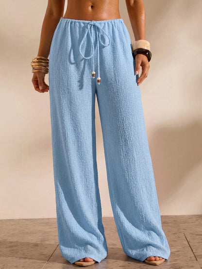 Opulessa Women's Summer Beach Solid Color Waist Tie Swim Pants