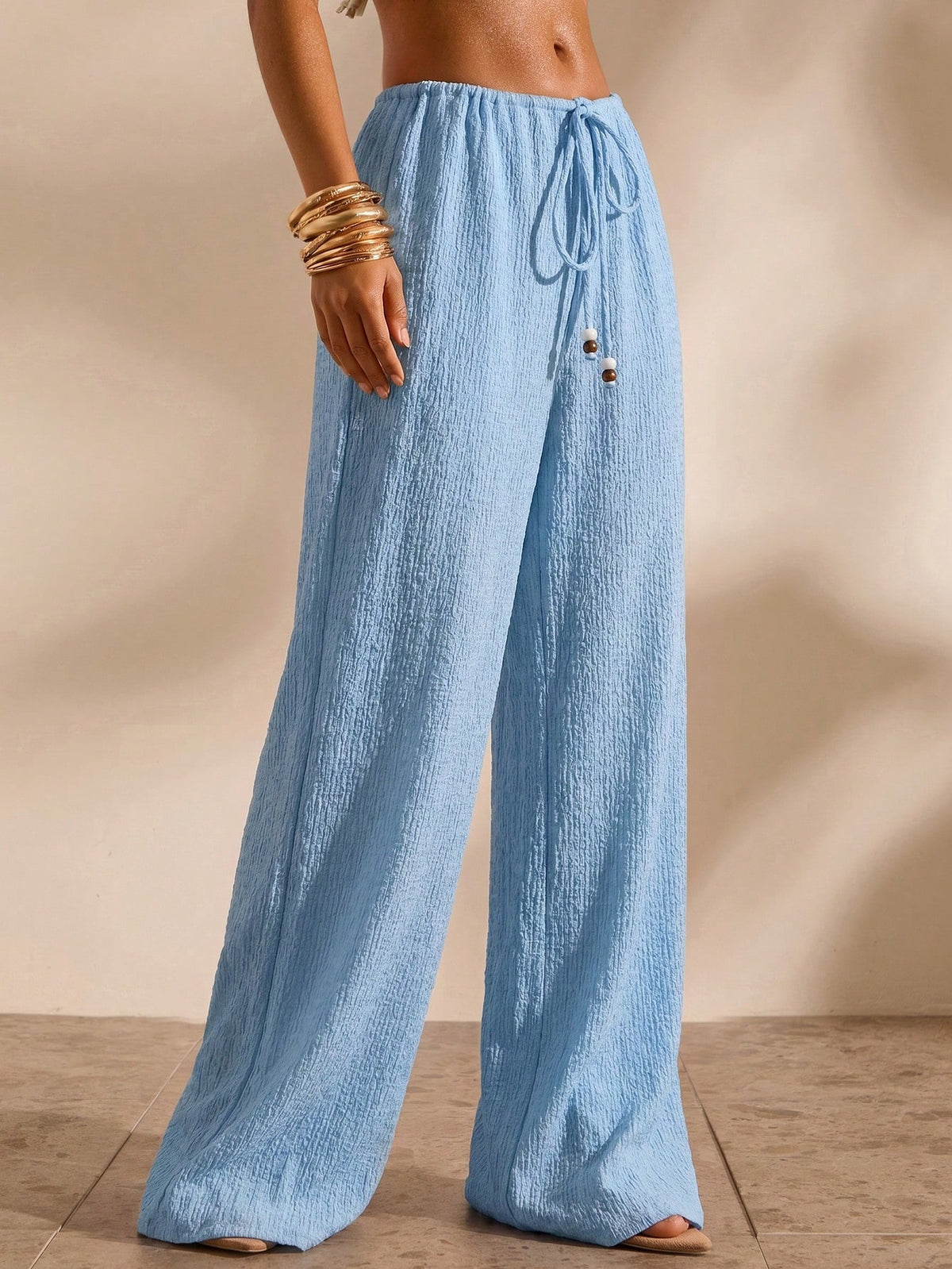 Opulessa Women's Summer Beach Solid Color Waist Tie Swim Pants