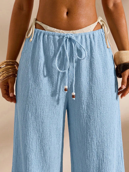 Opulessa Women's Summer Beach Solid Color Waist Tie Swim Pants