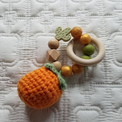 Orange Hand Crochet Rattle Teething Toy