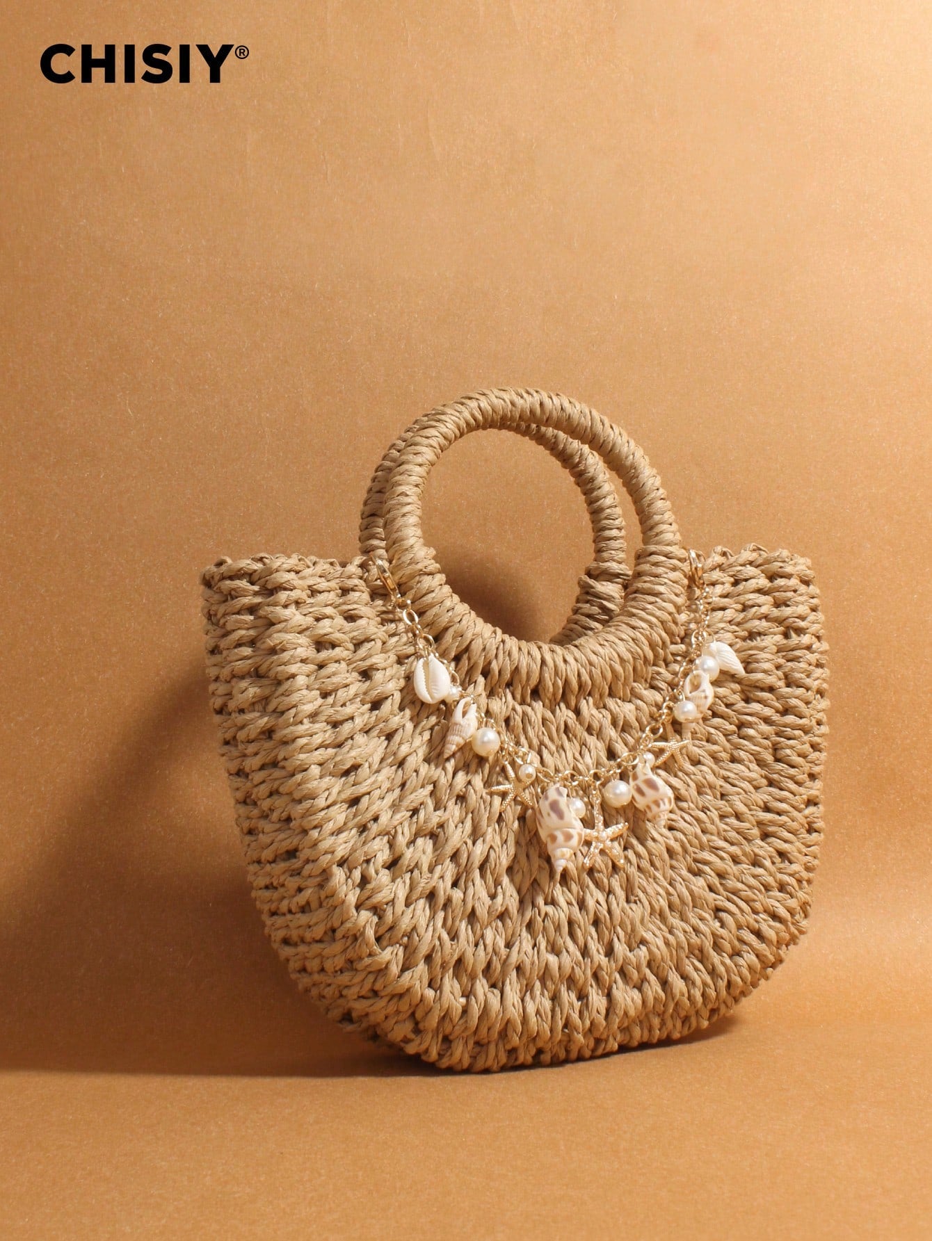 Original Pearl Shell Ornament Woven Bag, Straw Woven Handbag, Woven Handbag, Summer Beach Bag, Creative Women's Shoulder Bag, Beach Vacation Bag