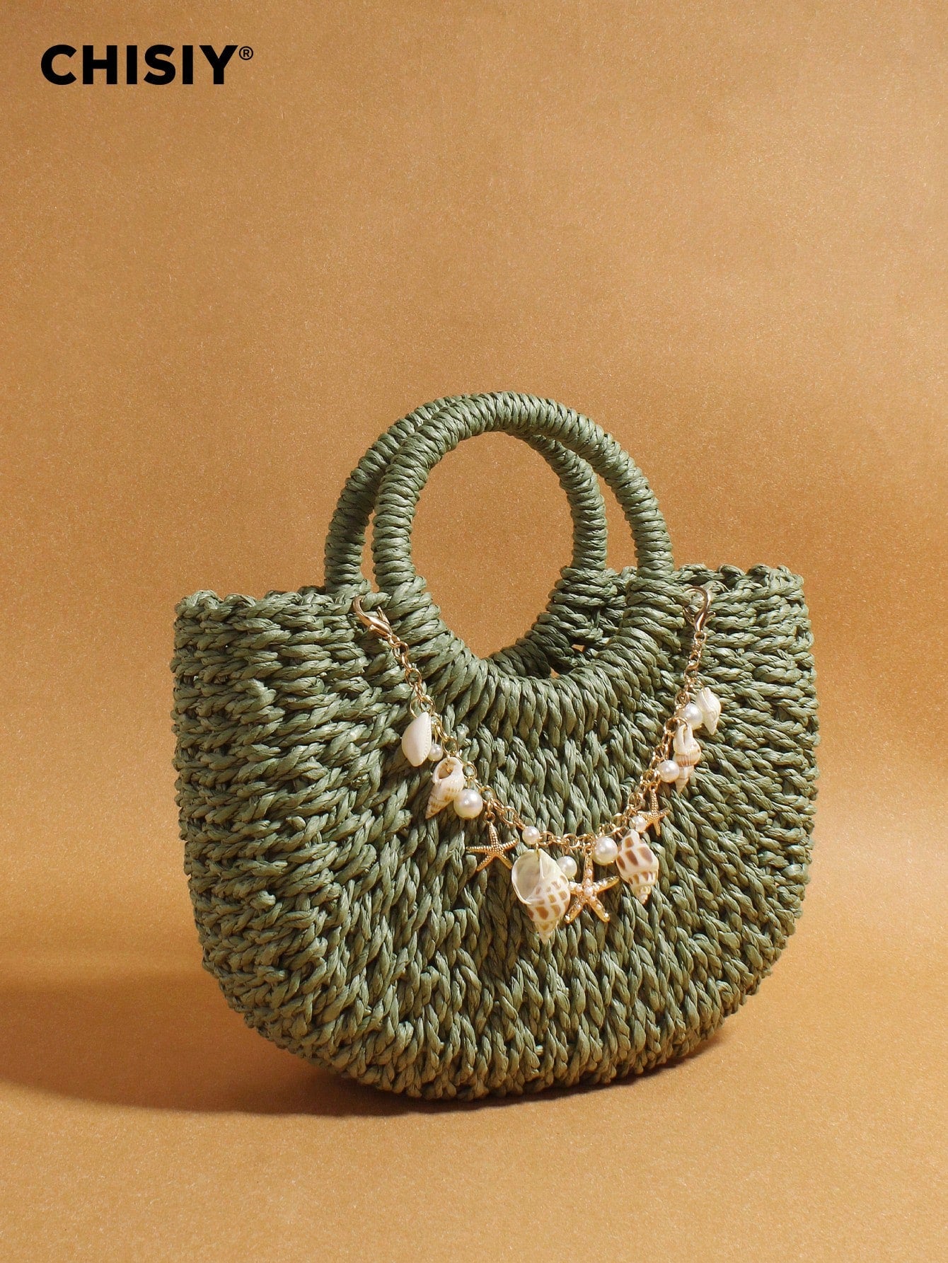 Original Pearl Shell Ornament Woven Bag, Straw Woven Handbag, Woven Handbag, Summer Beach Bag, Creative Women's Shoulder Bag, Beach Vacation Bag