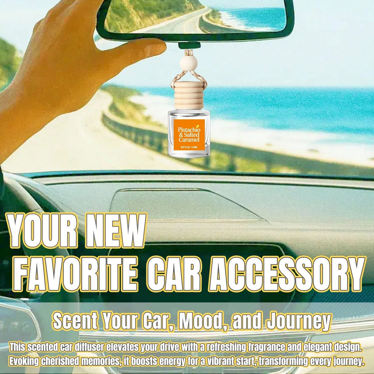 Osmore Caramel Kiss, Extra-Rich Caramel And Creamy Vanilla Car Air Freshener, Strong Sweet Scent For Instant Mood Boost, Warm Dessert-Inspired Hanging Diffuser, Long-Lasting Fragrance For Car, Car Acc