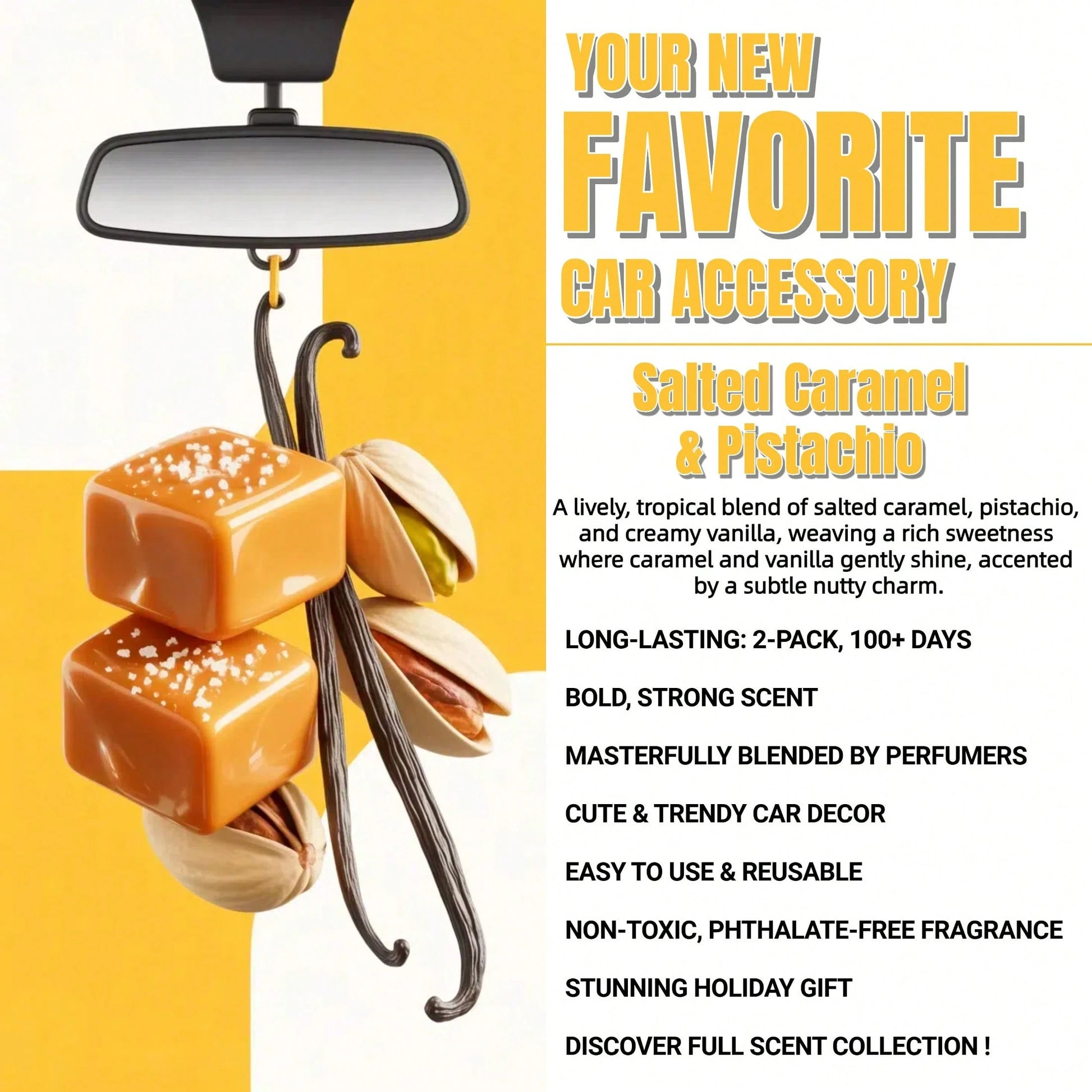 Osmore Caramel Kiss, Extra-Rich Caramel And Creamy Vanilla Car Air Freshener, Strong Sweet Scent For Instant Mood Boost, Warm Dessert-Inspired Hanging Diffuser, Long-Lasting Fragrance For Car, Car Acc