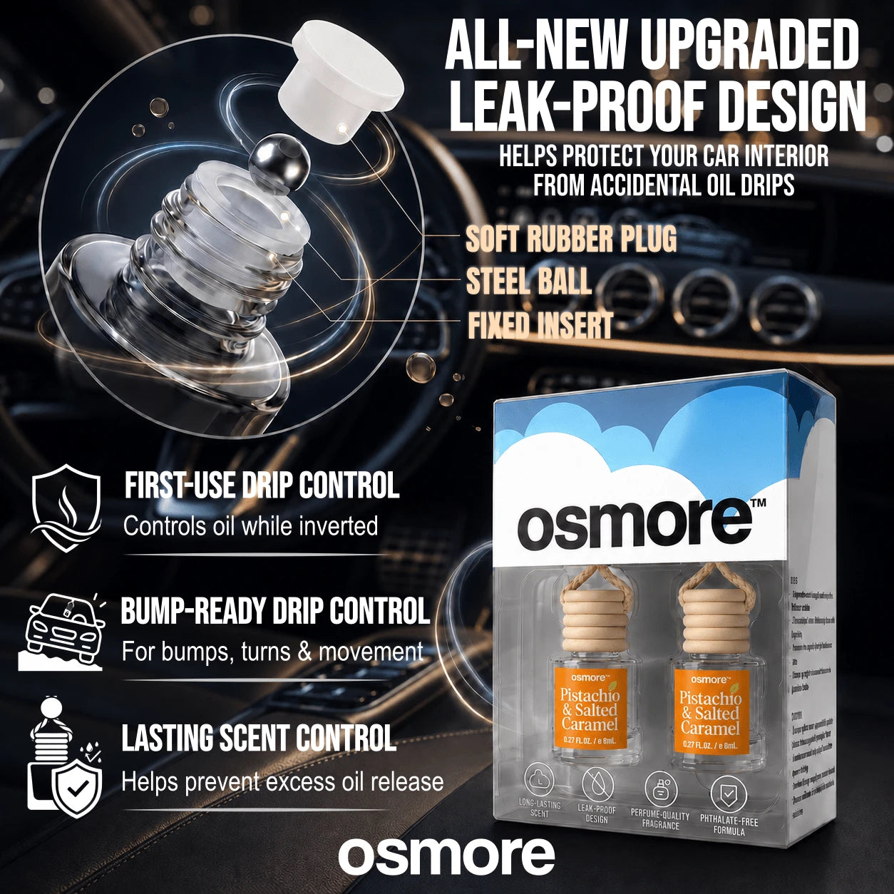 Osmore Caramel Kiss, Extra-Rich Caramel And Creamy Vanilla Car Air Freshener, Strong Sweet Scent For Instant Mood Boost, Warm Dessert-Inspired Hanging Diffuser, Long-Lasting Fragrance For Car, Car Acc