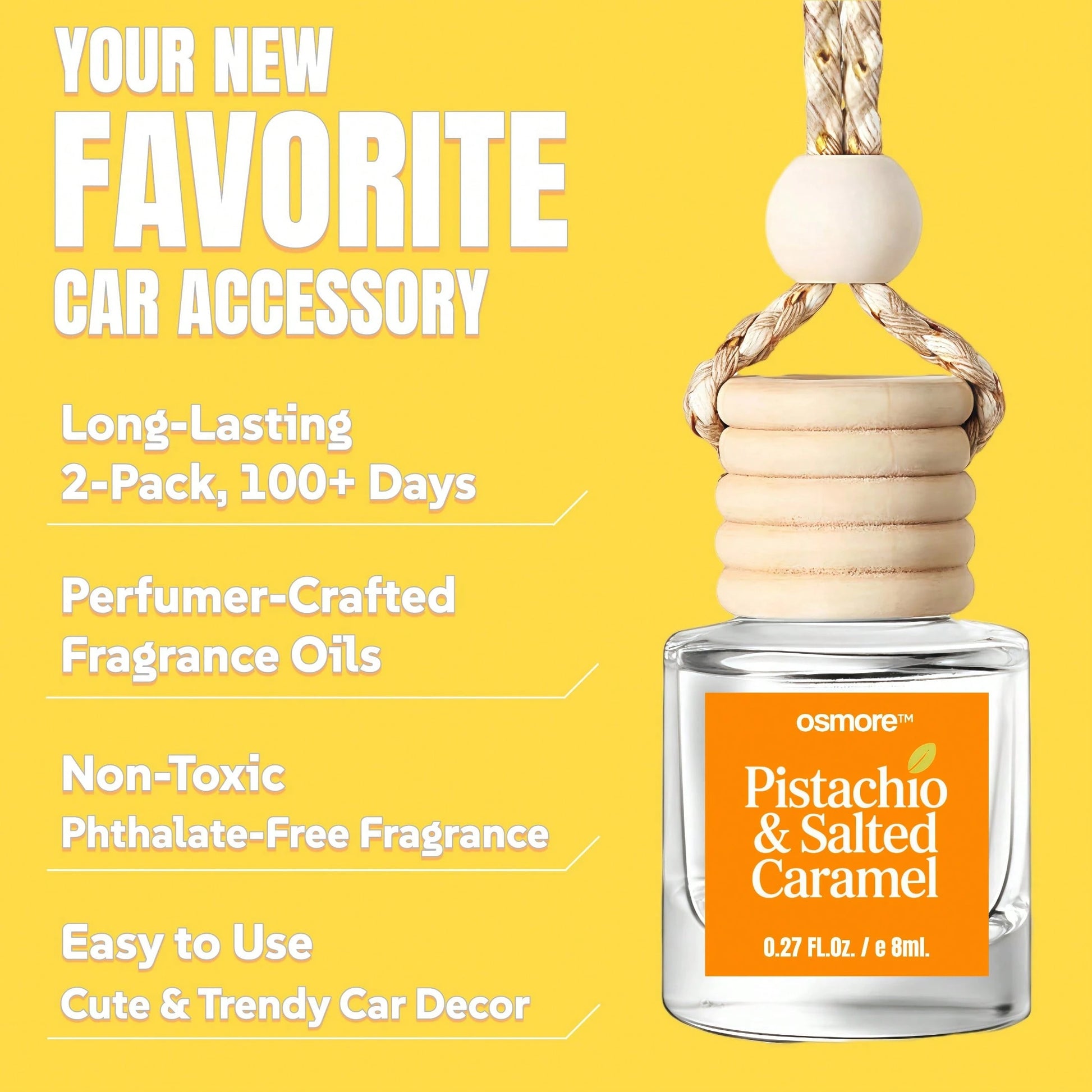 Osmore Caramel Kiss, Extra-Rich Caramel And Creamy Vanilla Car Air Freshener, Strong Sweet Scent For Instant Mood Boost, Warm Dessert-Inspired Hanging Diffuser, Long-Lasting Fragrance For Car, Car Acc