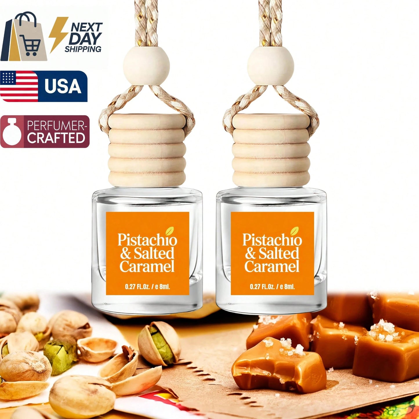 Osmore Caramel Kiss, Extra-Rich Caramel And Creamy Vanilla Car Air Freshener, Strong Sweet Scent For Instant Mood Boost, Warm Dessert-Inspired Hanging Diffuser, Long-Lasting Fragrance For Car, Car Acc