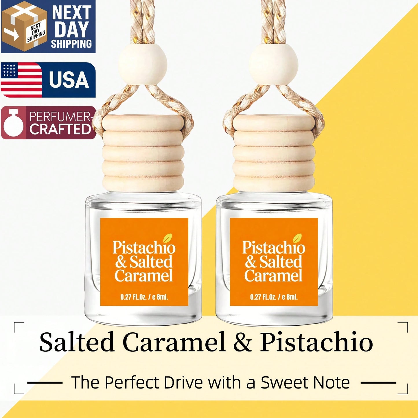 Osmore Caramel Kiss, Extra-Rich Caramel And Creamy Vanilla Car Air Freshener, Strong Sweet Scent For Instant Mood Boost, Warm Dessert-Inspired Hanging Diffuser, Long-Lasting Fragrance For Car, Car Acc