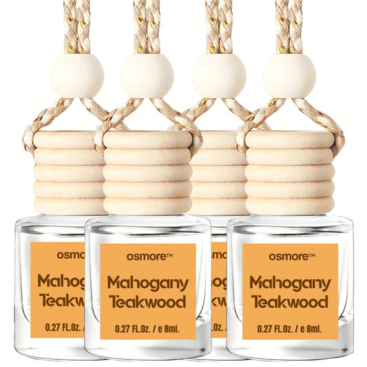Osmore Mahogany Teakwood, Deep Woody Musk Car Air Freshener, Clean Gentle Scent For A Confidence Vibe, Warm Wood-Inspired Hanging Diffuser, Long-Lasting Fragrance For Car, 4 Pack Aromatherapy Diffuser