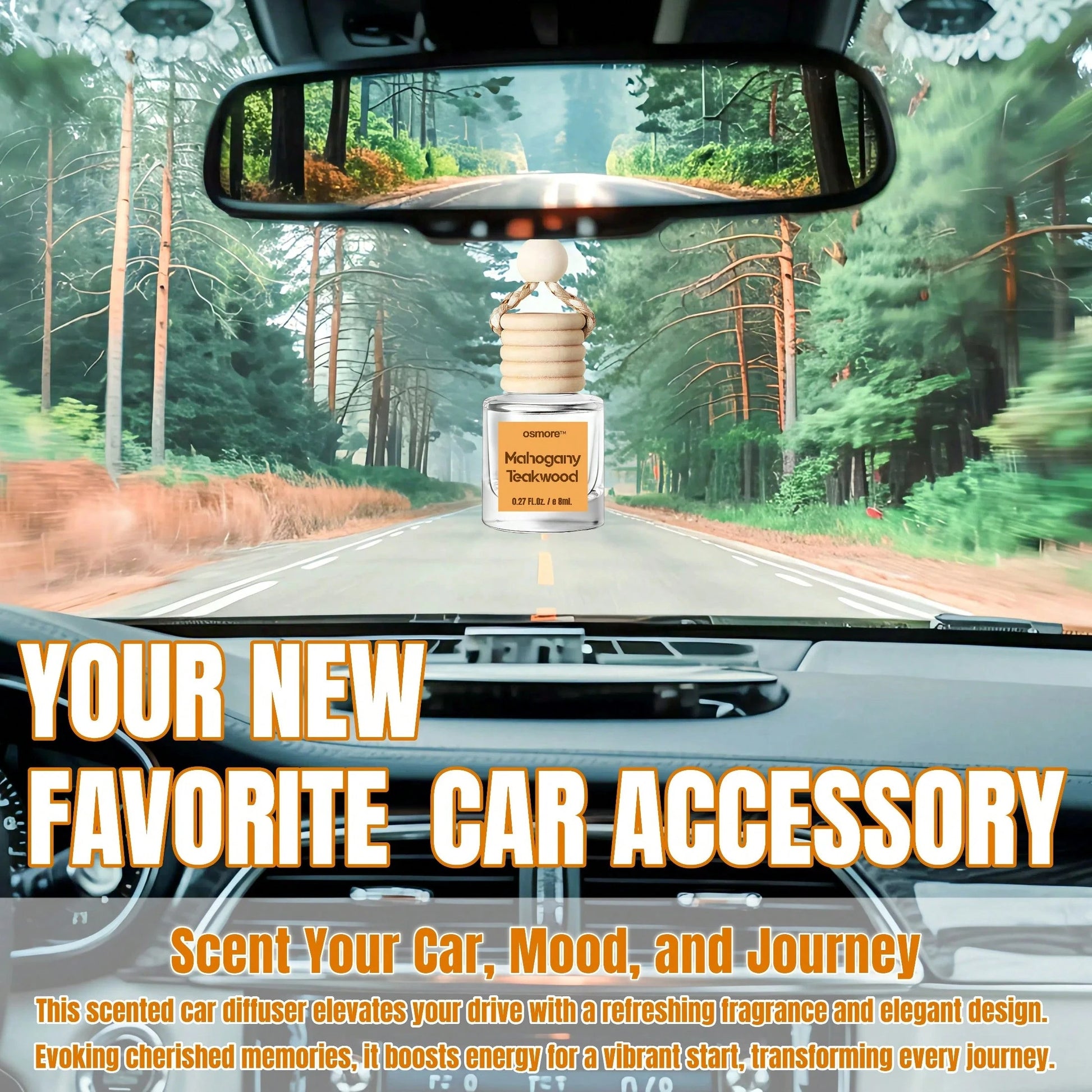 Osmore Mahogany Teakwood, Deep Woody Musk Car Air Freshener, Clean Gentle Scent For A Confidence Vibe, Warm Wood-Inspired Hanging Diffuser, Long-Lasting Fragrance For Car, 4 Pack Aromatherapy Diffuser