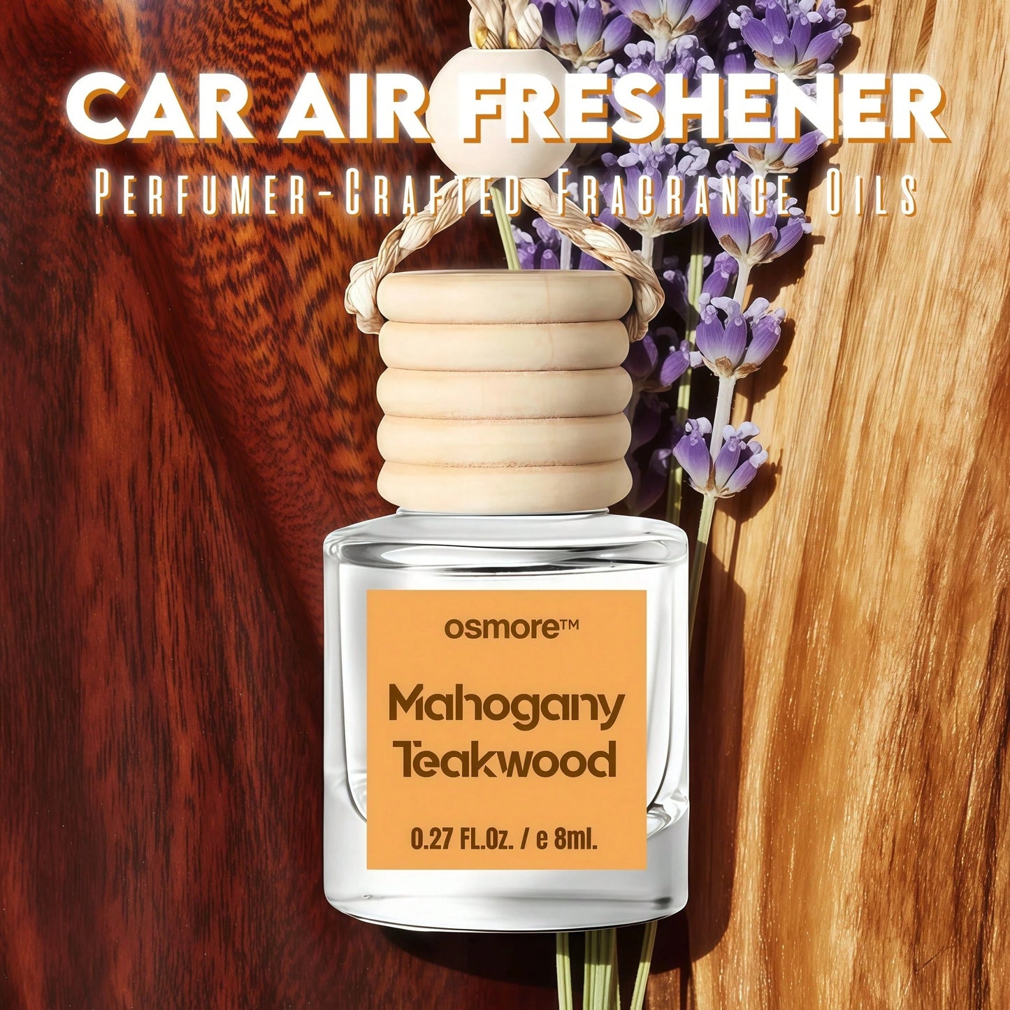 Osmore Mahogany Teakwood, Deep Woody Musk Car Air Freshener, Clean Gentle Scent For A Confidence Vibe, Warm Wood-Inspired Hanging Diffuser, Long-Lasting Fragrance For Car, 4 Pack Aromatherapy Diffuser