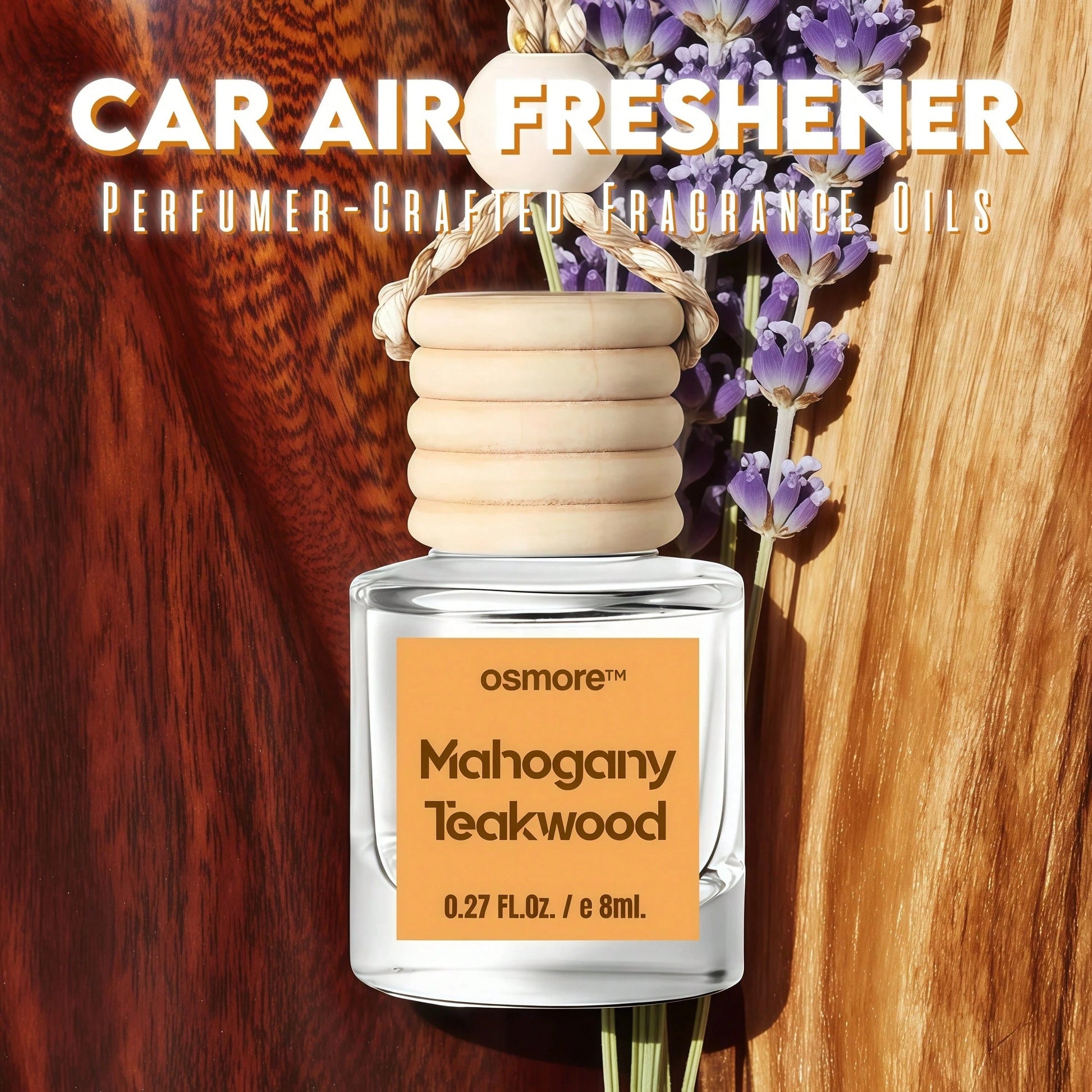 Osmore Mahogany Teakwood, Deep Woody Musk Car Air Freshener, Clean Gentle Scent For A Confidence Vibe, Warm Wood-Inspired Hanging Diffuser, Long-Lasting Fragrance For Car, 4 Pack Aromatherapy Diffuser