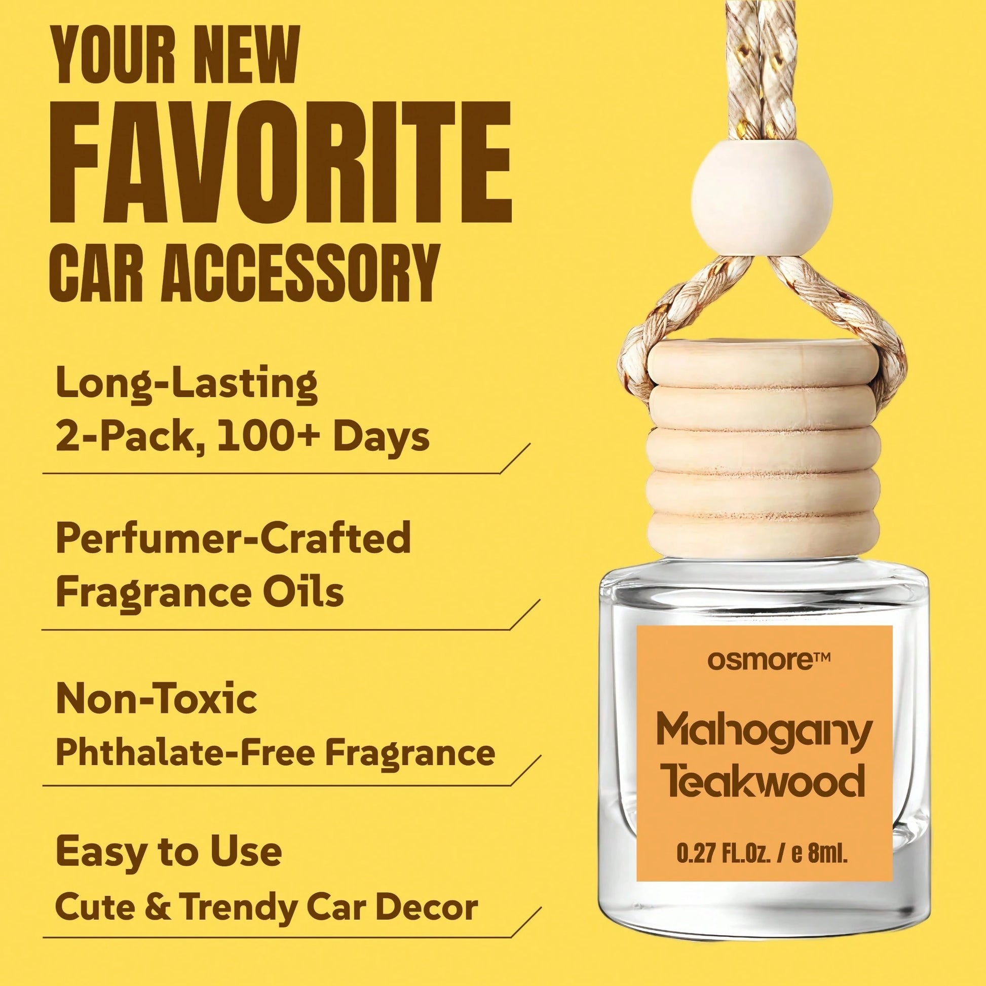 Osmore Mahogany Teakwood, Deep Woody Musk Car Air Freshener, Clean Gentle Scent For A Confidence Vibe, Warm Wood-Inspired Hanging Diffuser, Long-Lasting Fragrance For Car, 4 Pack Aromatherapy Diffuser