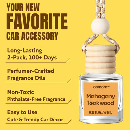 Osmore Mahogany Teakwood, Deep Woody Musk Car Air Freshener, Clean Gentle Scent For A Confidence Vibe, Warm Wood-Inspired Hanging Diffuser, Long-Lasting Fragrance For Car, 4 Pack Aromatherapy Diffuser